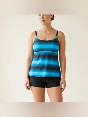 Blue Ombre Modest Tankini Set Crisscross Strappy Back Two Piece Swimsuit XXL
